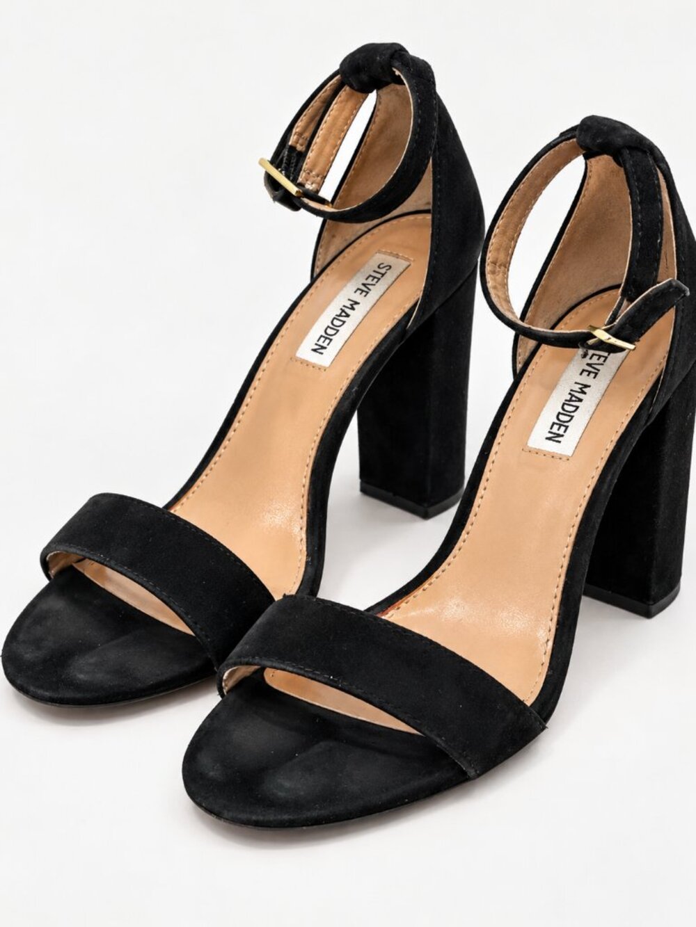 Steve Madden Carrson Black Suede Block Heel Sandals – Size 7